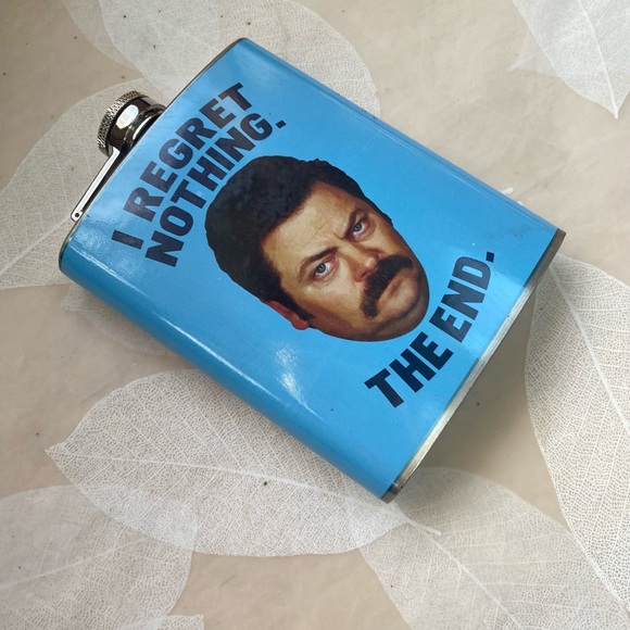 Ron Swanson I Regret Nothing. The End. Flask - Picture 2 of 5